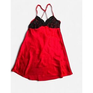 Y2K Linea Donatella Red Lace Satin Slip Dress Lingerie, Women's Small